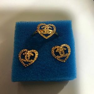 Chanel 18k Gold Ring and Earring set